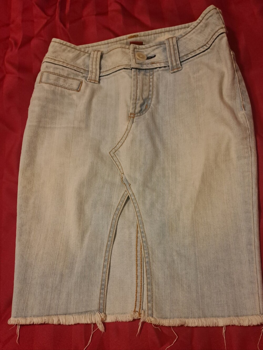 Light Wash Women Denim Jeans Skirt - Casual Split Hem